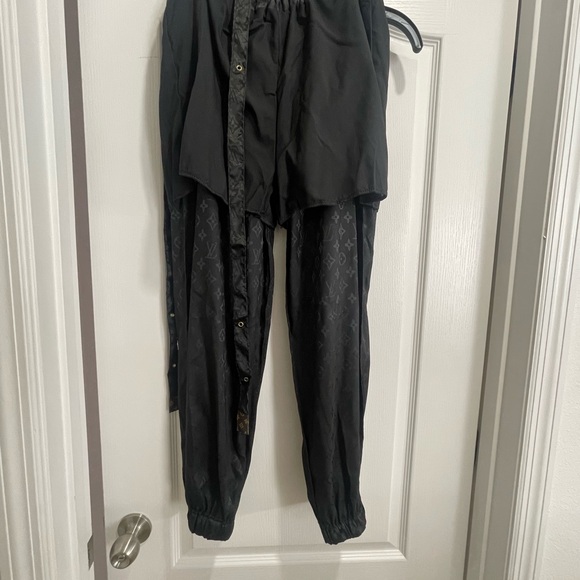 Satin Harem Trouser Running Pants, Black Jogger Track Pants, Size Medium - Picture 11 of 16